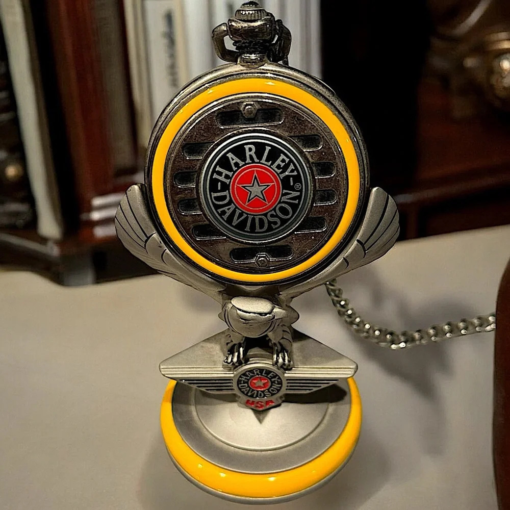 Vintage Harley Davidson fat boy pocket watch & eagle stand